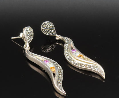 925 Silver  Vintage Amethyst Citrine & Multi Stone Swirl Earrings  EG11890