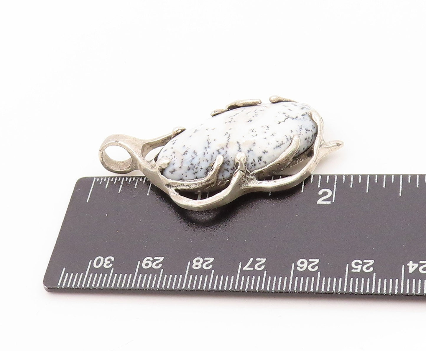925 Sterling Silver Vintage Pendant Oval Gemstone Brutalist Carved  PT24108