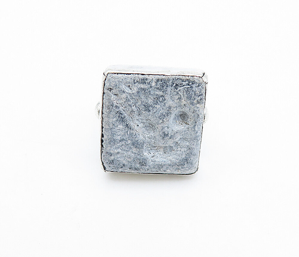 925 Sterling Silver  Vintage Grey Jasper Square Cocktail Ring Sz 5.5  RG6528