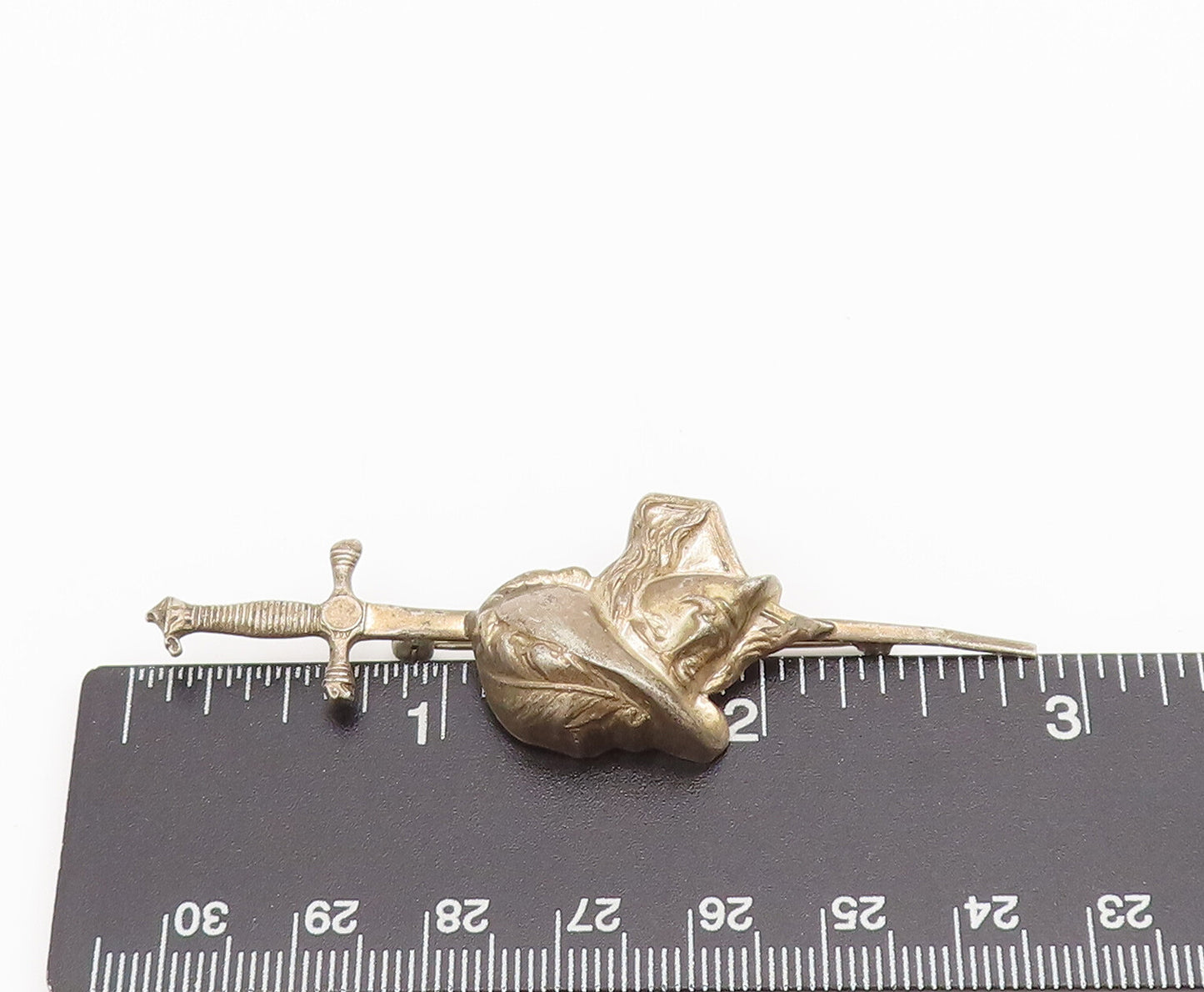 BEAU 925 Sterling Silver  Vintage 3D Carved Sward Fighter Brooch Pin  BP10294