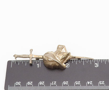 BEAU 925 Sterling Silver  Vintage 3D Carved Sward Fighter Brooch Pin  BP10294