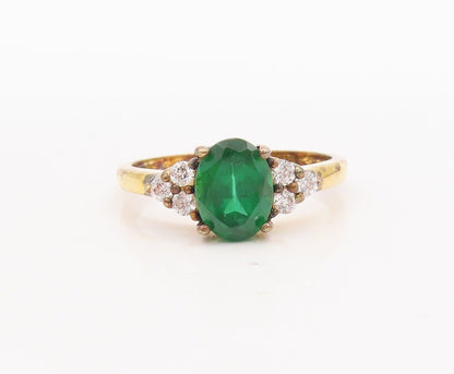 925 Sterling Silver Vintage Ring Gold Plated Green & White Topaz  Sz 7  RG29477