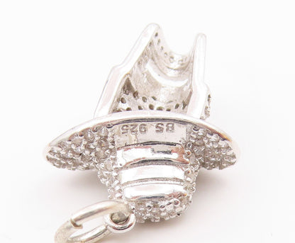 925 Sterling Silver  Vintage Skull Head With Hat Topaz Pendant  PT20233