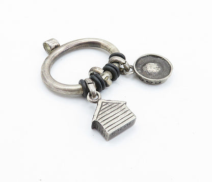 925 Sterling Silver  Vintage Dog House & Bowl Charmed Slide Pendant  PT4054