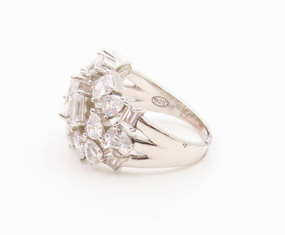 925 Sterling Silver Vintage Ring Multi Shape CZ Cluster Band  Sz 7.5  RG35370