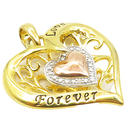 925 Sterling Silver  Genuine Diamond Gold Plated Love Heart Pendant  PT7730