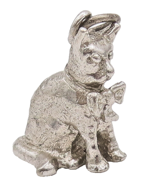 925 Sterling Silver Vintage Pendant Minimalist 3D Carved Sitting Pet Cat PT22658