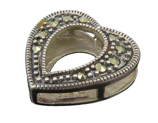 925 Sterling Silver  Vintage Marcasite Petite Love Heart Slide Pendant PT10863