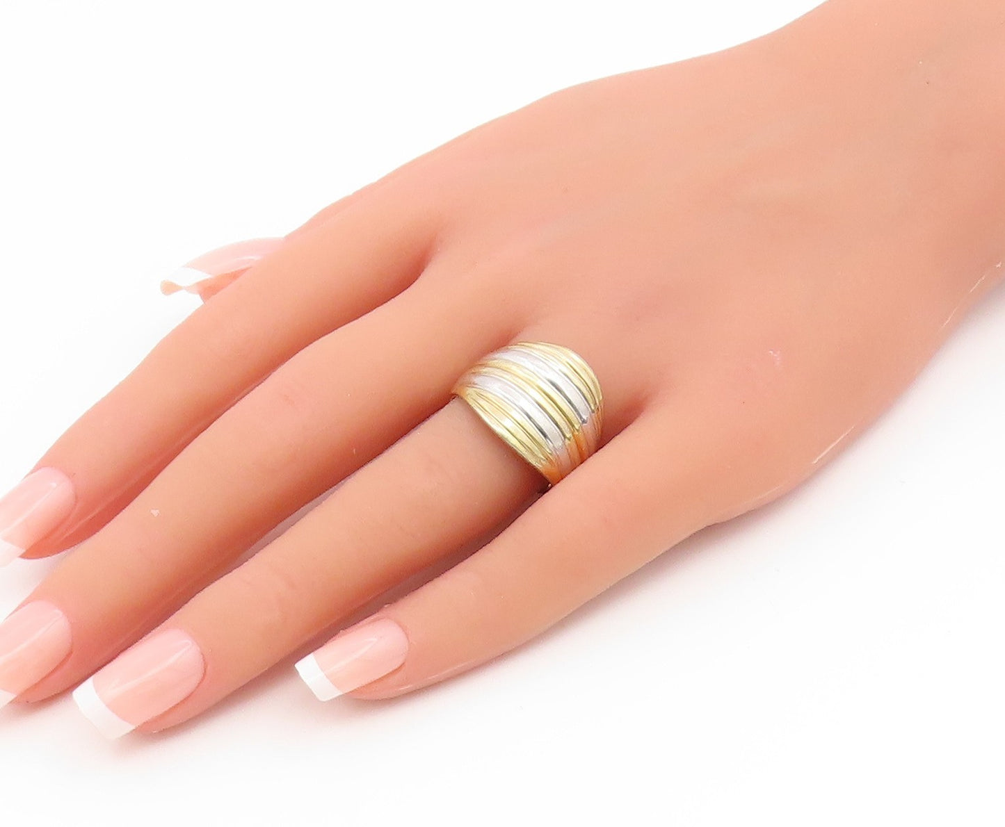 925 Sterling Silver Vintage Ring Gold Plated SETA Fluted Dome  Sz 9.5  RG35171