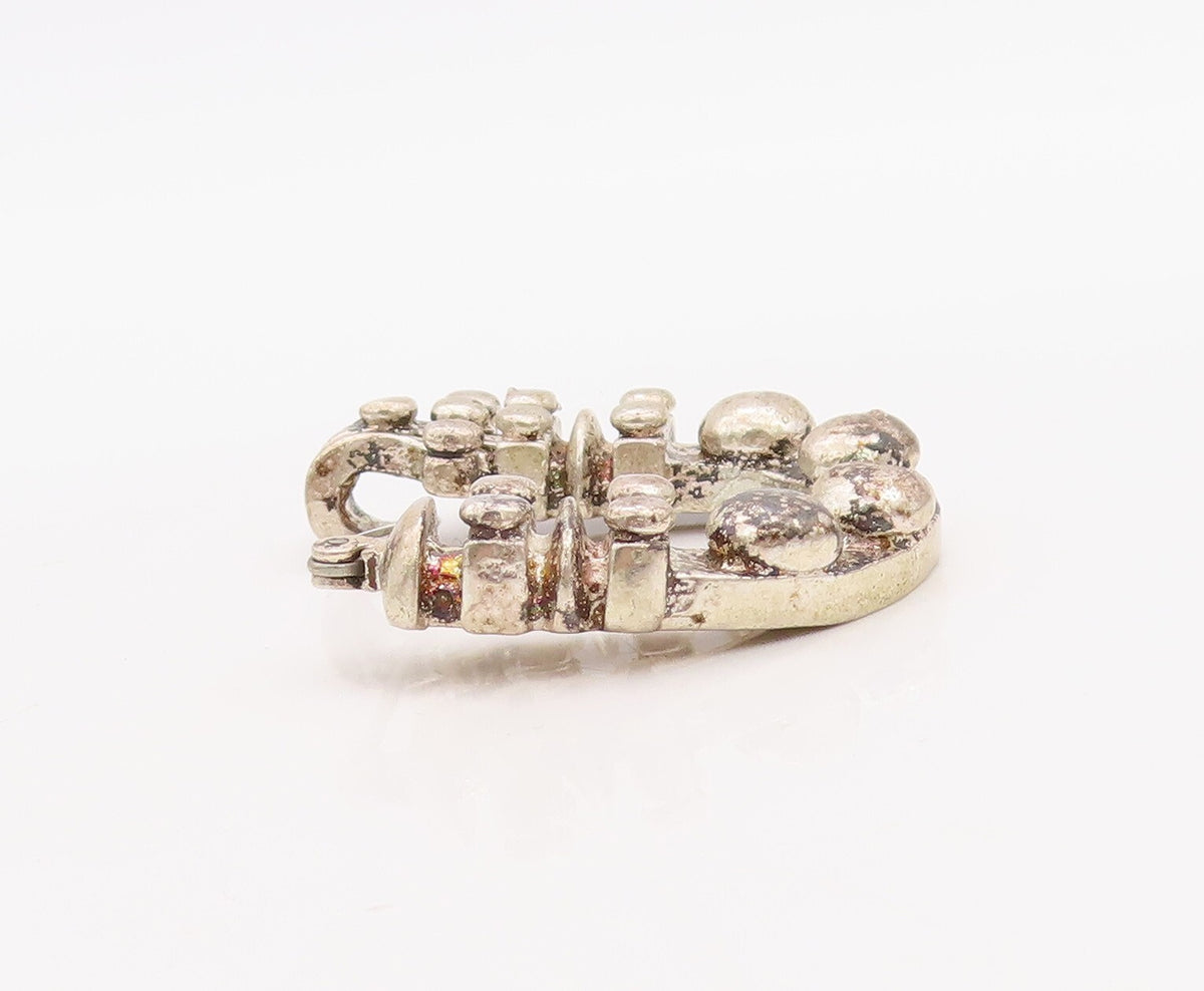 925 Sterling Silver Vintage Brooch Pin Antique Beaded Carved Solid U  BP11246