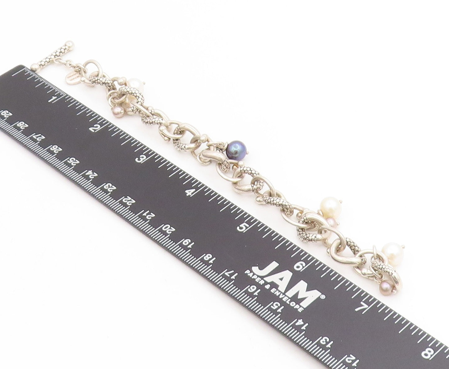925 Sterling Silver Vintage Bracelet MICHAEL DAWKINS Pearl Dangle Link  BT11730