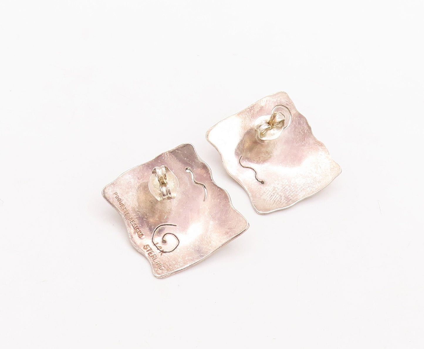 14k Gold 925 Sterling Silver Vintage Earrings Designer Etched Amethyst  EG13121