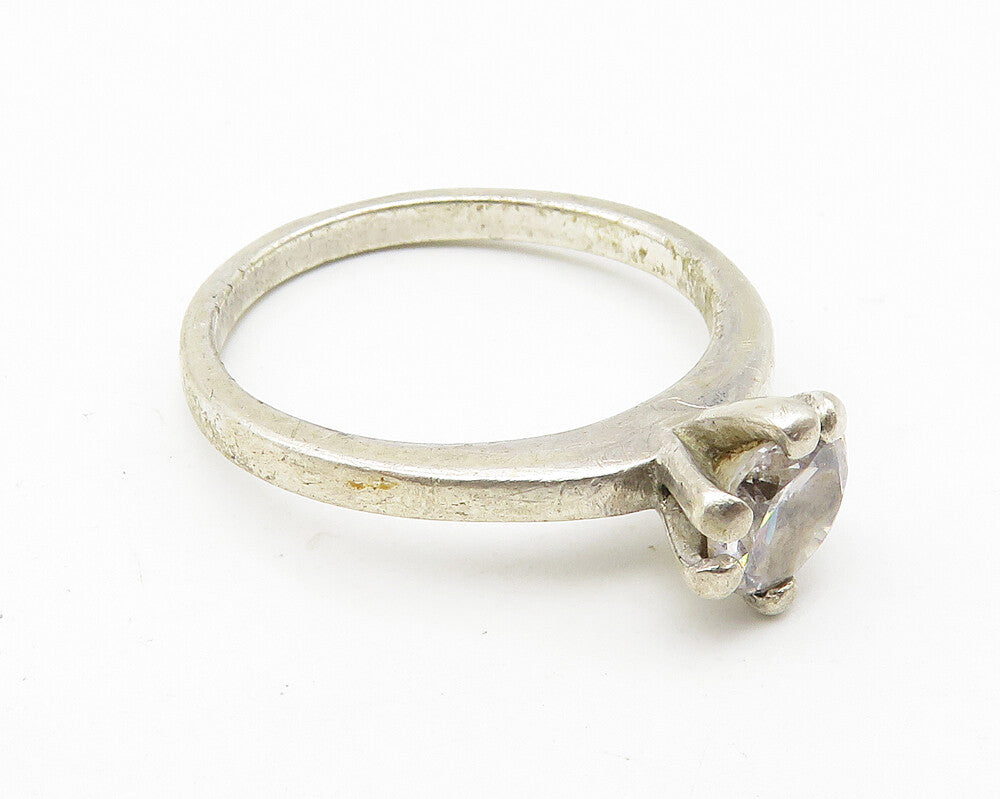 925 Sterling Silver  Vintage Prong Set Topaz Solitaire Ring Sz 8  RG10243