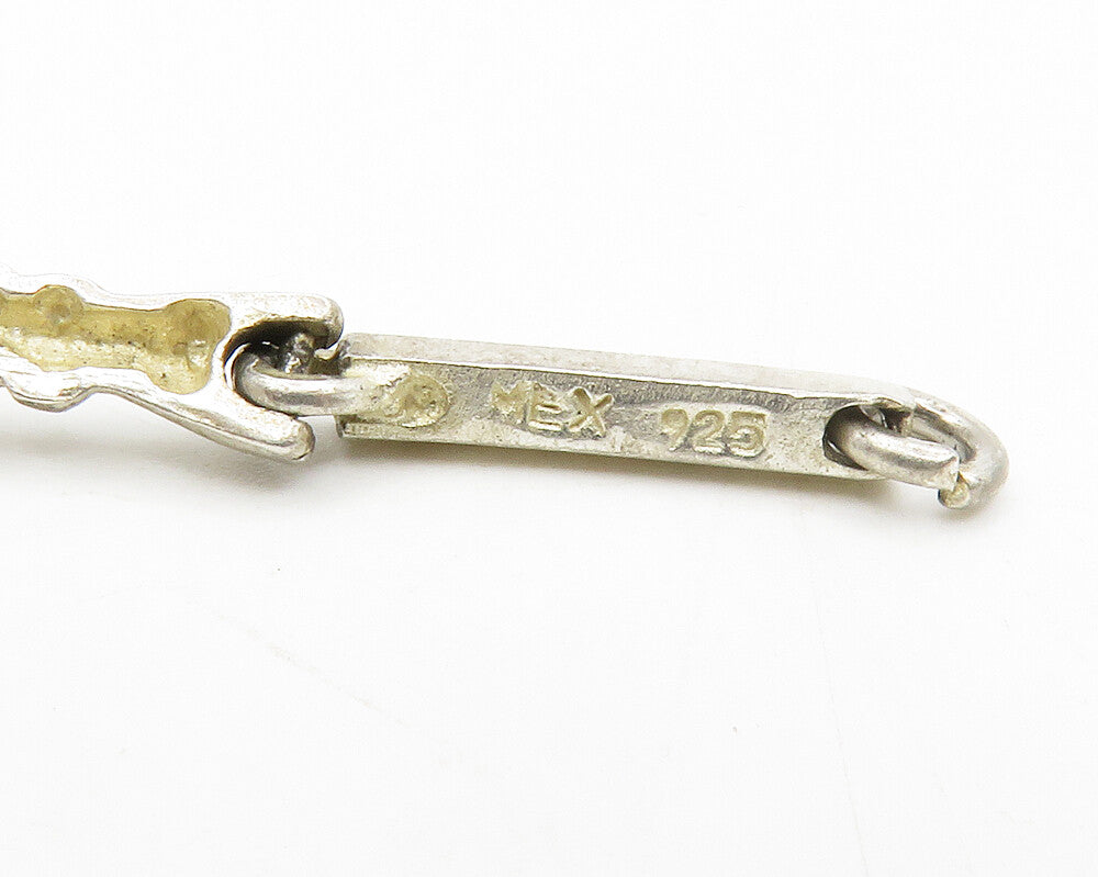 MEXICO 925 Sterling Silver Vintage Amethyst Bow Link Chain Bracelet BT5129