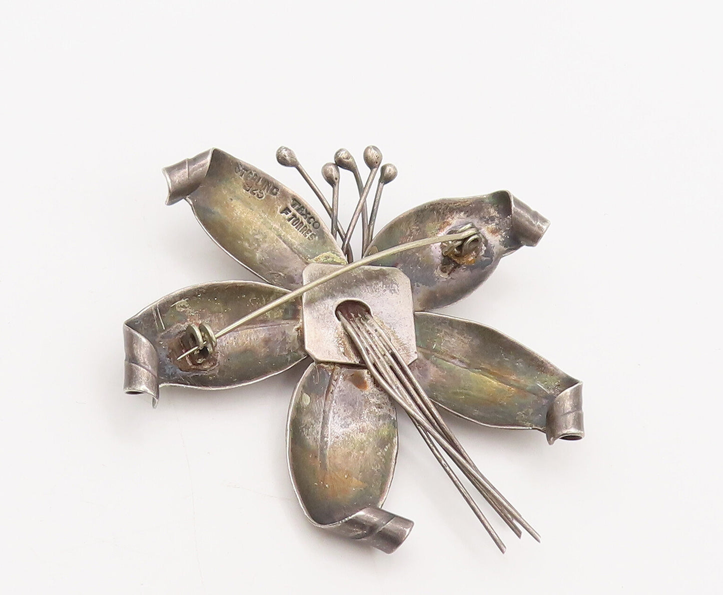 TORRES TAXCO 925 Silver  Vintage 3D Carved Large Flower Brooch Pin  BP10504
