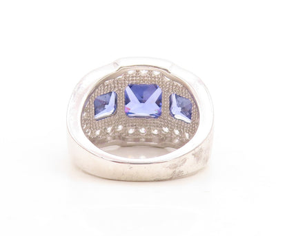 925 Sterling Silver Vintage Ring Square Sapphire Halo CZ Inlay  Sz 7  RG30113