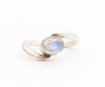 925 Sterling Silver Vintage Ring Cabochon Moonstone Bypass Band  Sz 5.5  RG34068