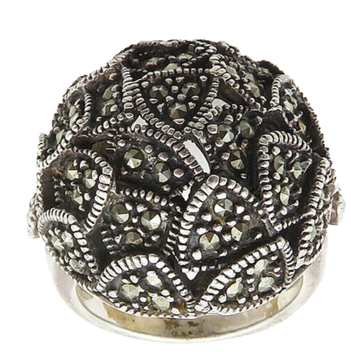 925 Sterling Silver  Vintage Marcasite Dome Cocktail Ring Sz 7.5  RG17778