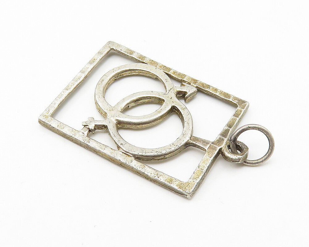 925 Sterling Silver  Vintage Couple Love Square Drop Pendant  PT8183