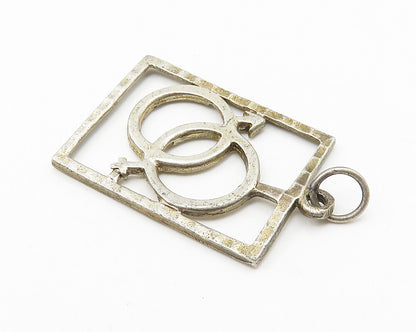 925 Sterling Silver  Vintage Couple Love Square Drop Pendant  PT8183