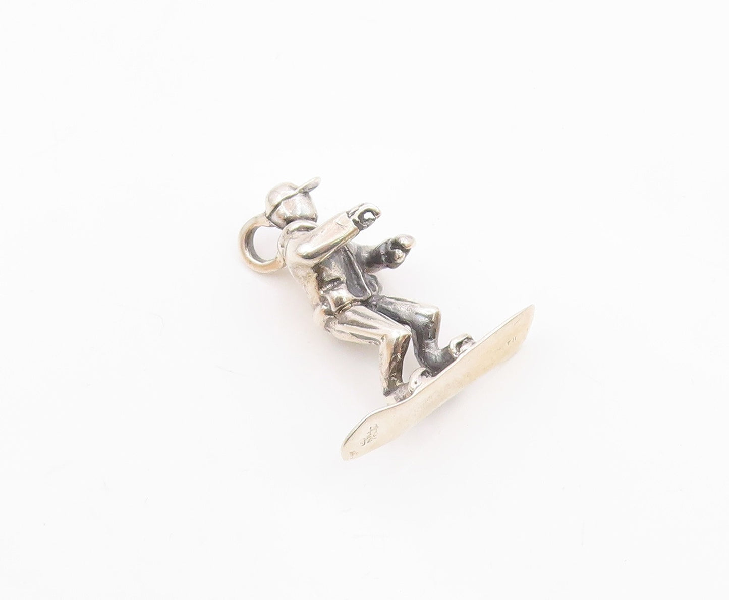 925 Sterling Silver  Vintage Shiny Snowboarder Sports Motif Pendant  PT18450
