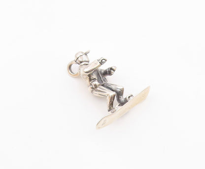 925 Sterling Silver  Vintage Shiny Snowboarder Sports Motif Pendant  PT18450