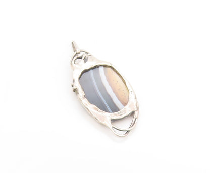 925 Sterling Silver Vintage Pendant Large Agate Modernist River Design  PT25078