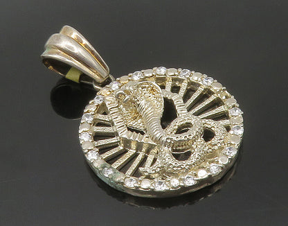 925 Sterling Silver  Vintage Cubic Zirconia Cobra Snake Round Pendant  PT11952