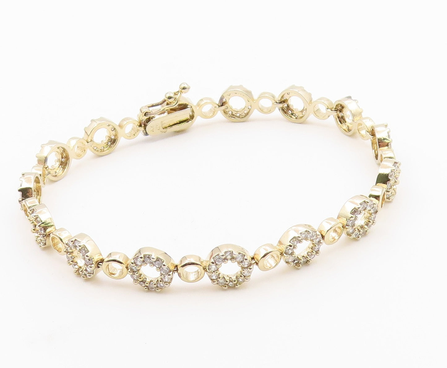 925 Sterling Silver  Shiny Topaz Open Circle Gold Plated Chain Bracelet BT8270