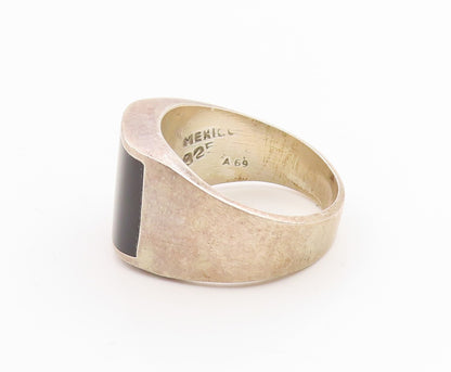 925 Sterling Silver Vintage Ring MEXICO Black Onyx Inlay Band  Sz 11.5  RG35882