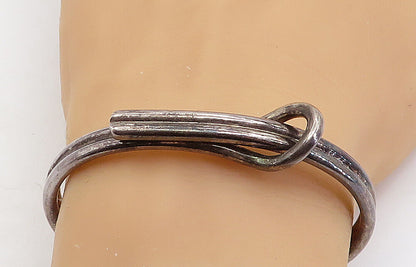 925 Sterling Silver  Vintage Dark Tone Ribbed Loop Bangle Bracelet  BT3277
