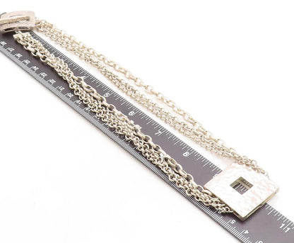 925 Sterling Silver  Vintage Hammered Open Square Chain Necklace  NE2081
