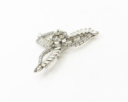 D'ERI 925 Silver  Vintage Shiny Cubic Zirconia Floral Motif Brooch Pin  BP7532