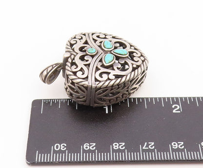 925 Sterling Silver Vintage Pendant Turquoise Scrollwork Heart OPENS  PT25834