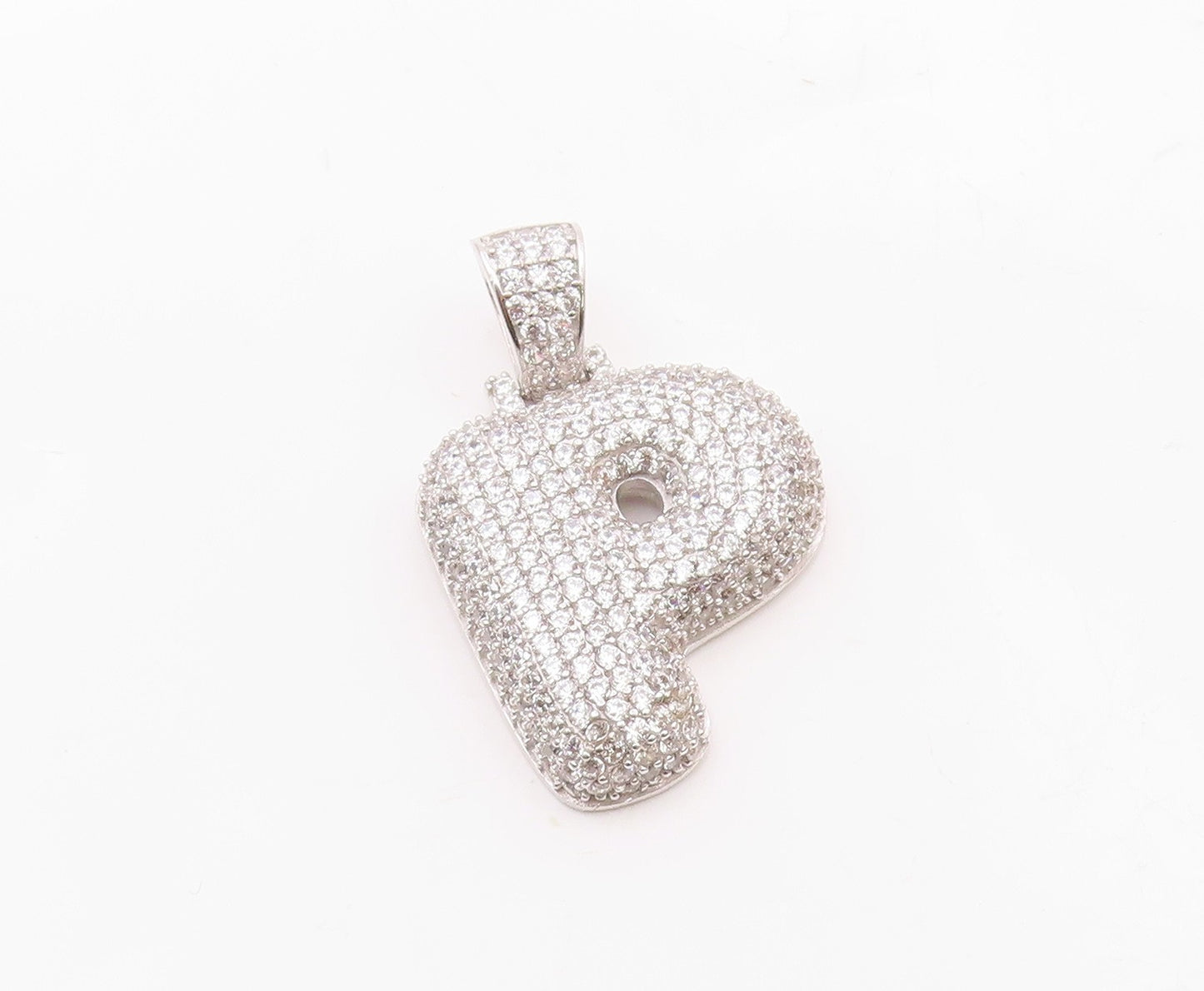 925 Sterling Silver  Vintage Cubic Zirconia Letter P Initial Pendant  PT18064