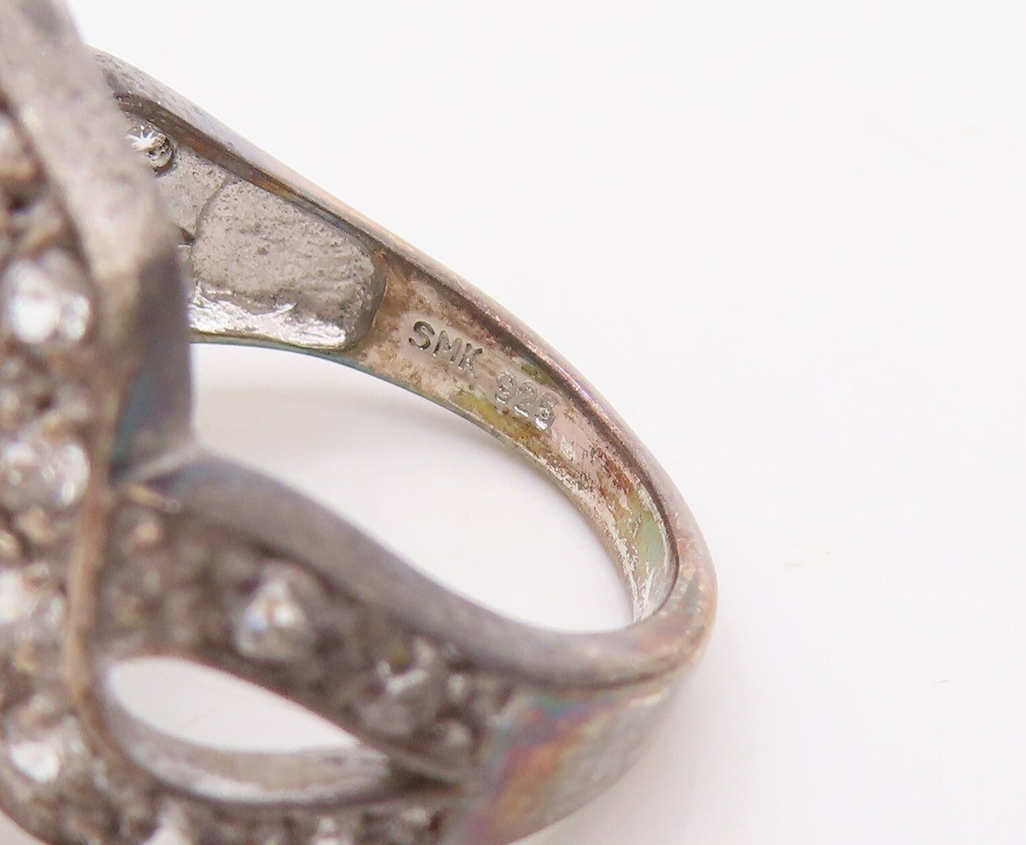 925 Sterling Silver Vintage Ring Square Cut Gemstone & CZ Inlay  Sz 7  RG30597