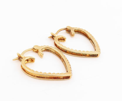925 Sterling Silver Vintage Earrings Gold Plated CZ Love Heart Hoops  EG14095