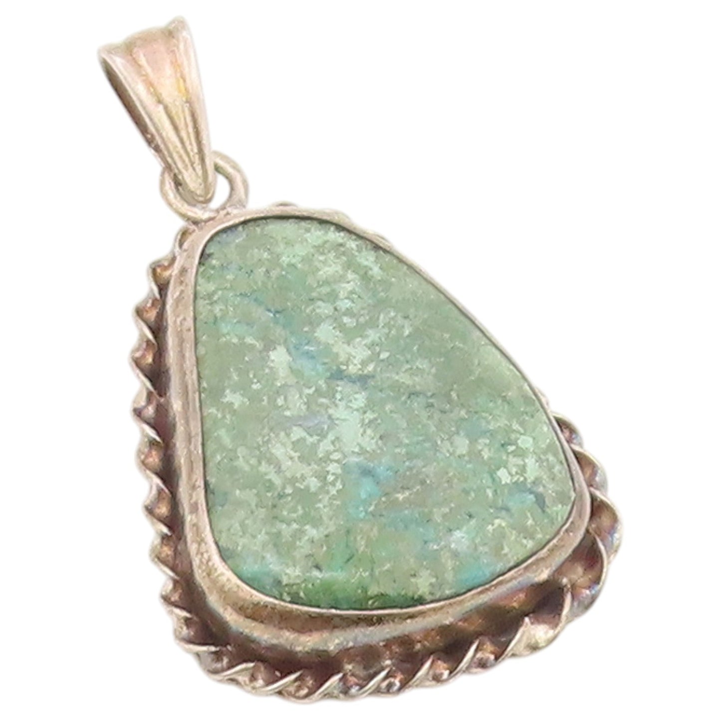 925 Sterling Silver Vintage Pendant Cabochon Turquoise Twisted Rope Edge PT26476