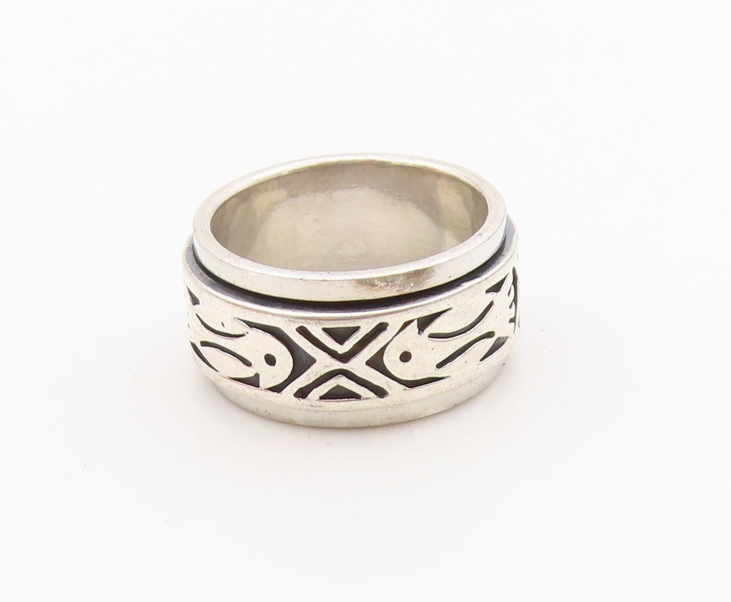 925 Sterling Silver Vintage Ring Modernist Bird Spinner Band  Sz 4.5  RG36294