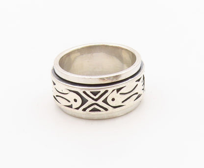 925 Sterling Silver Vintage Ring Modernist Bird Spinner Band  Sz 4.5  RG36294