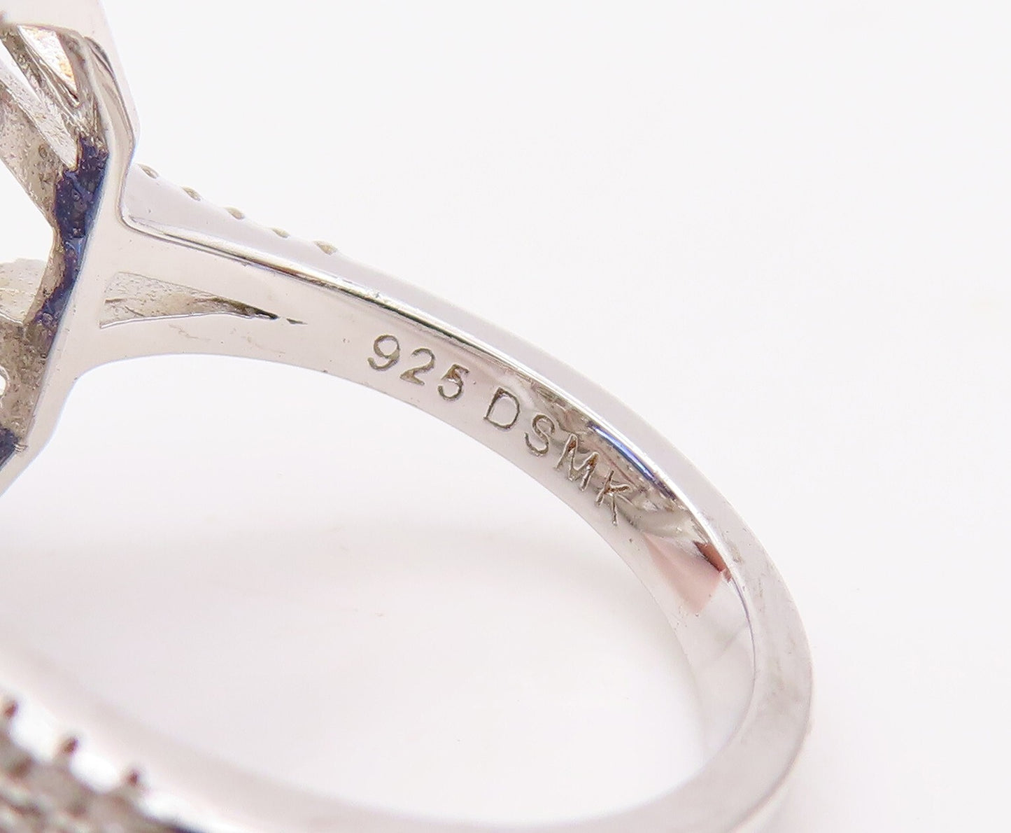 925 Sterling Silver Vintage Ring Square Sapphire Halo CZ Bands  Sz 7  RG30786
