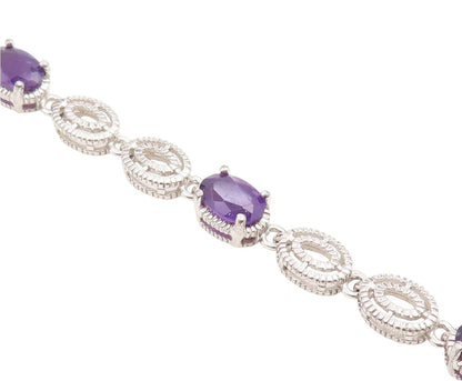 925 Sterling Silver Vintage Bracelet Oval Cut Amethyst Elegant Chain  BT11932