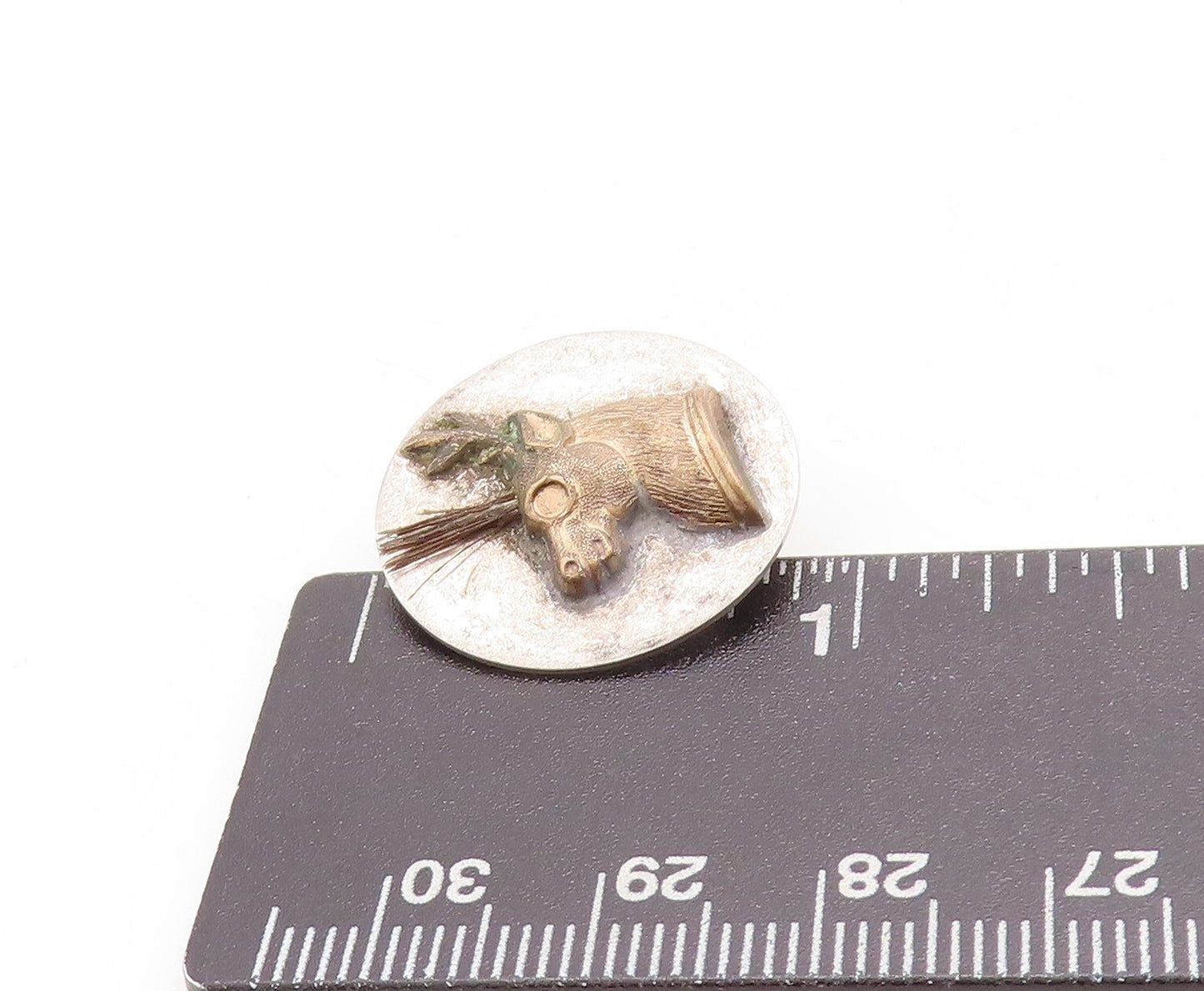 925 Sterling Silver Vintage Brooch Pin Solid Carved Deer Faced Coin  BP11434