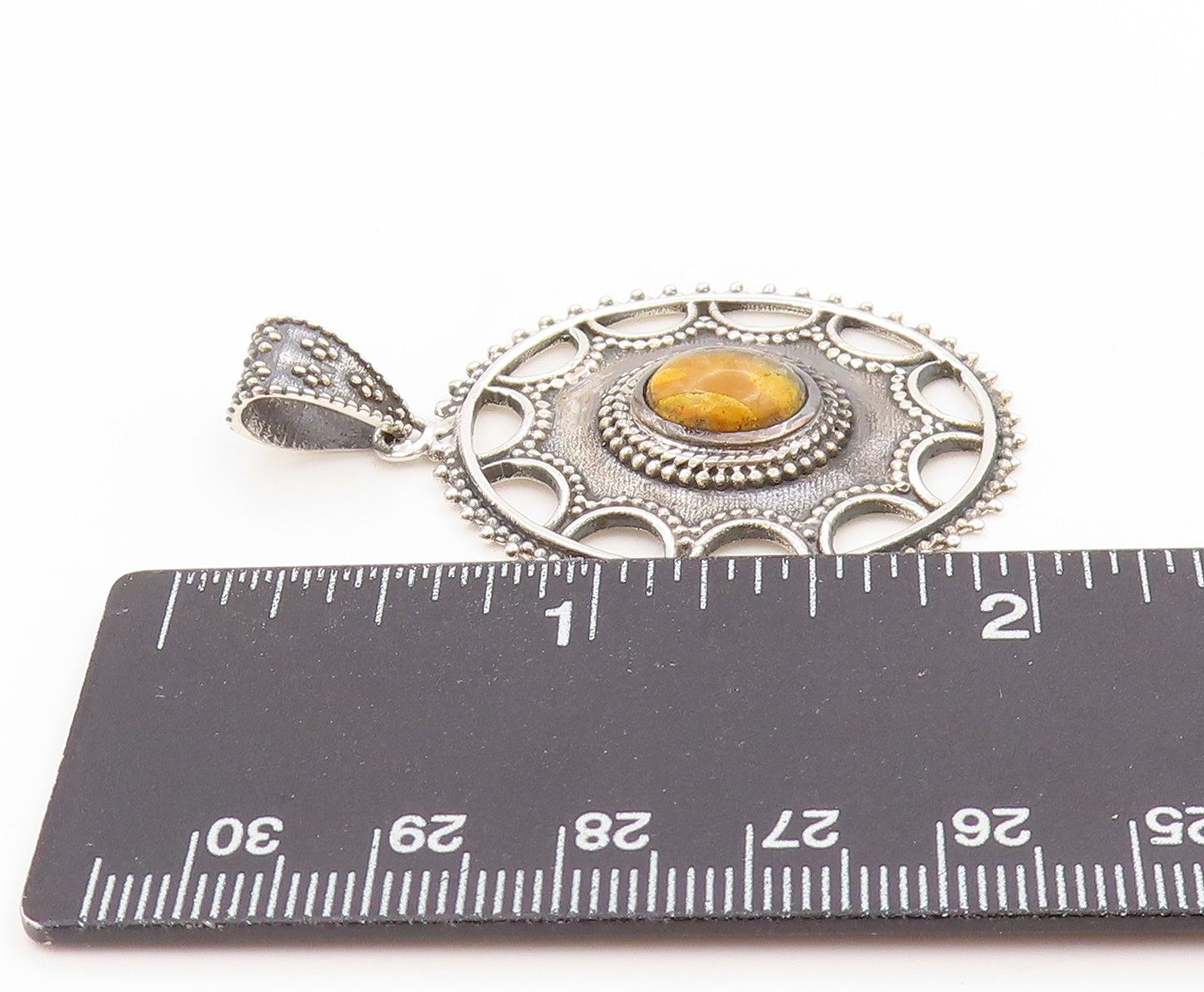 925 Sterling Silver Vintage Pendant Cabochon Gemstone Bohemian Locket  PT25836