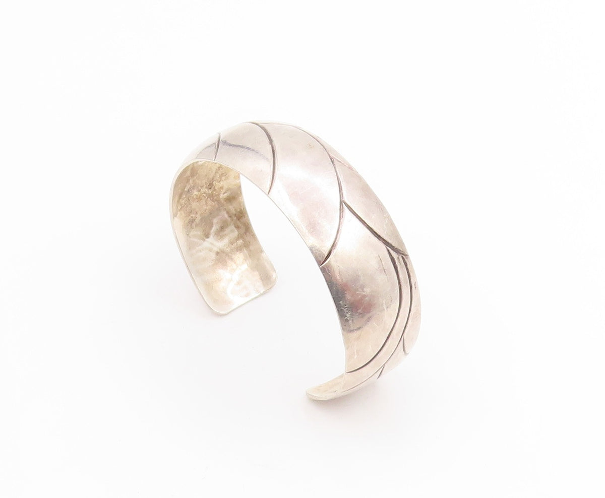 925 Sterling Silver Vintage Bracelet PAULINE WARG Modernist Ribbed Cuff  BT11439