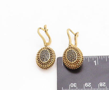 925 Sterling Silver Vintage Earrings Gold Plated Round Sapphire Beaded  EG13267