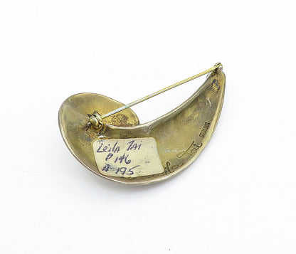 LEILA TAI 925 Sterling Silver  Vintage Smooth Comma Swirl Brooch Pin  BP1418