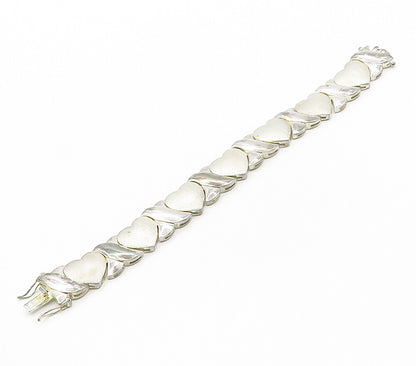 925 Sterling Silver  Vintage Shiny XO Hugs & Kisses Chain Bracelet  BT6195