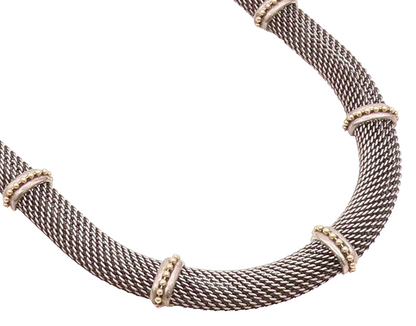 14k Gold 925 Sterling Silver Vintage Necklace Dark Tone Net Effect Cutout NE4437