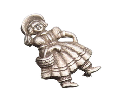 925 Sterling Silver Vintage Brooch Pin Antique Small Girl With Basket  BP10656